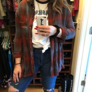 Oversized, slitted, red and blue BDG flannel